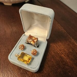 Three piece jewelry Includes Ring, Pierced Stud Earrings and Pendant